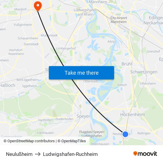 Neulußheim to Ludwigshafen-Ruchheim map