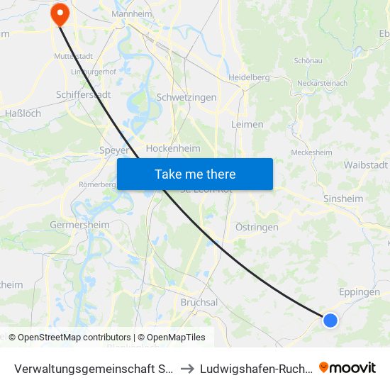 Verwaltungsgemeinschaft Sulzfeld to Ludwigshafen-Ruchheim map