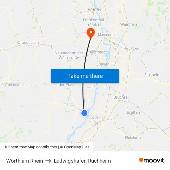 Wörth am Rhein to Ludwigshafen-Ruchheim map
