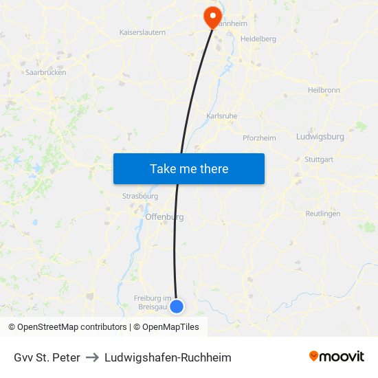 Gvv St. Peter to Ludwigshafen-Ruchheim map