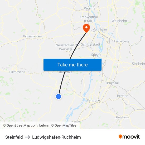 Steinfeld to Ludwigshafen-Ruchheim map