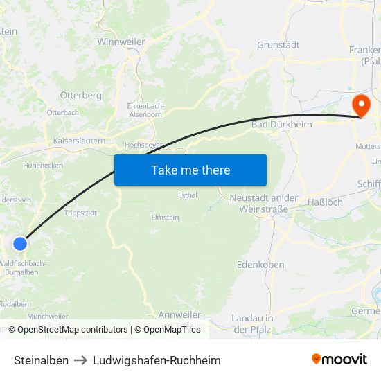 Steinalben to Ludwigshafen-Ruchheim map