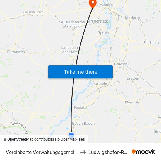 Vereinbarte Verwaltungsgemeinschaft Bühl to Ludwigshafen-Ruchheim map