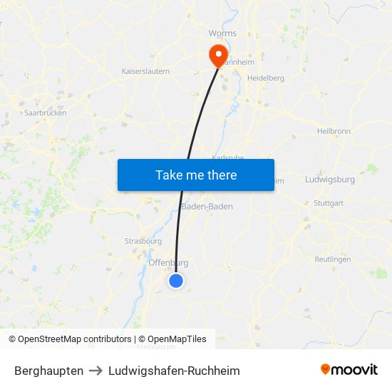 Berghaupten to Ludwigshafen-Ruchheim map