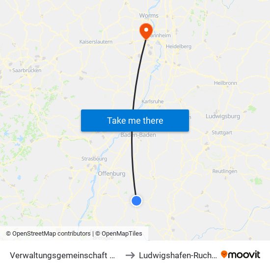 Verwaltungsgemeinschaft Wolfach to Ludwigshafen-Ruchheim map