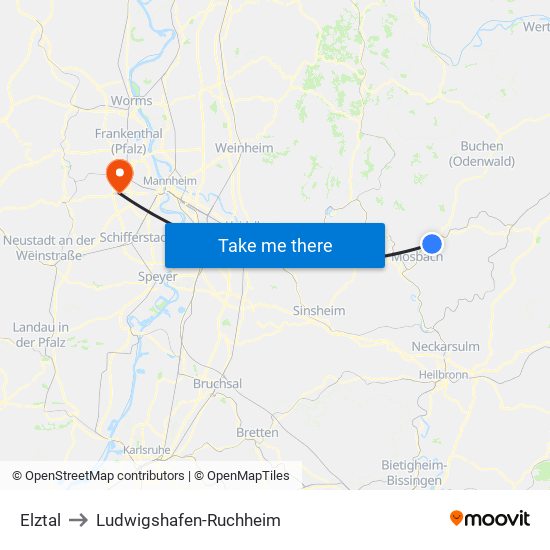 Elztal to Ludwigshafen-Ruchheim map