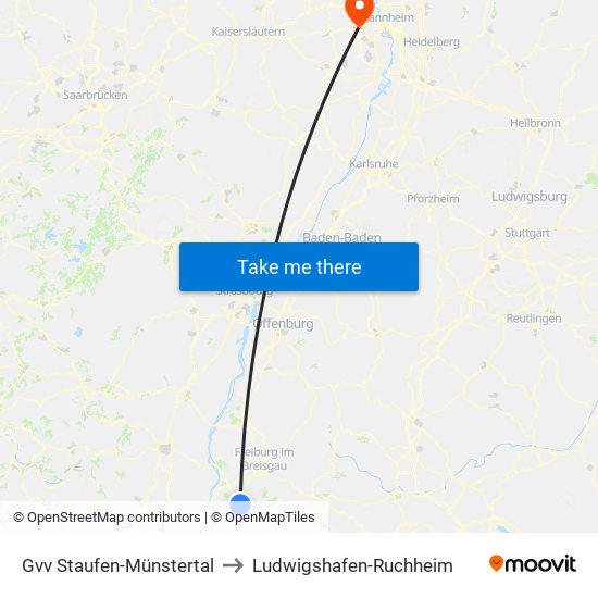 Gvv Staufen-Münstertal to Ludwigshafen-Ruchheim map