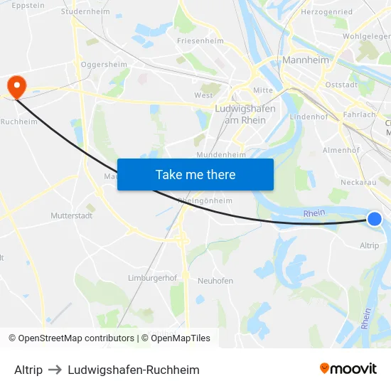 Altrip to Ludwigshafen-Ruchheim map