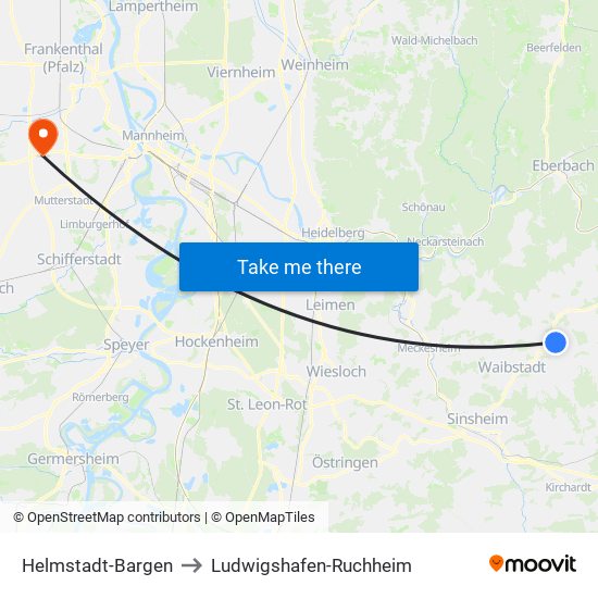 Helmstadt-Bargen to Ludwigshafen-Ruchheim map