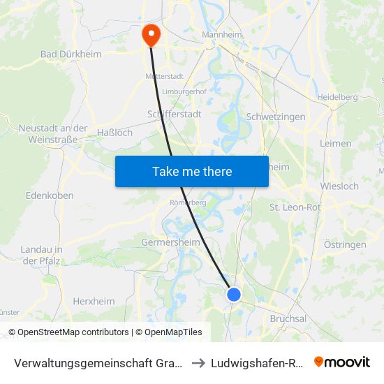 Verwaltungsgemeinschaft Graben-Neudorf to Ludwigshafen-Ruchheim map