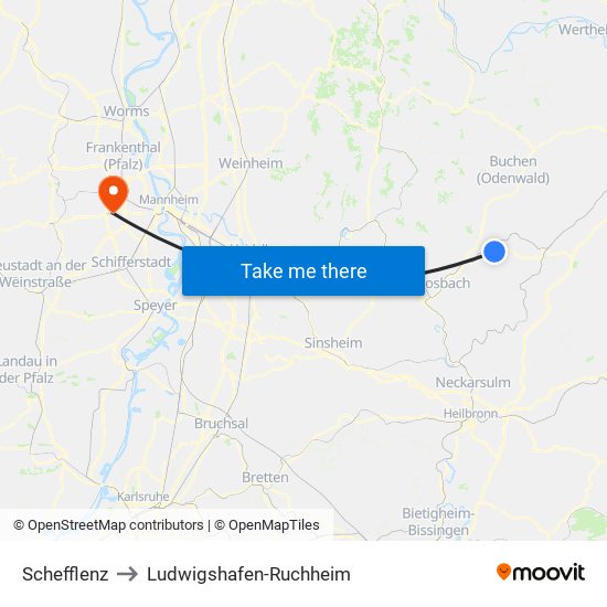 Schefflenz to Ludwigshafen-Ruchheim map