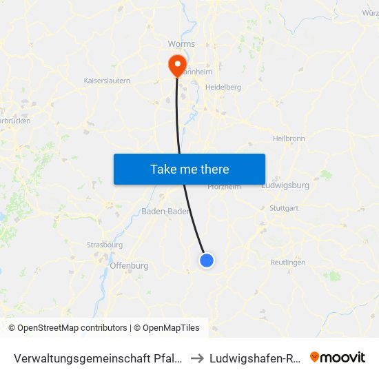 Verwaltungsgemeinschaft Pfalzgrafenweiler to Ludwigshafen-Ruchheim map