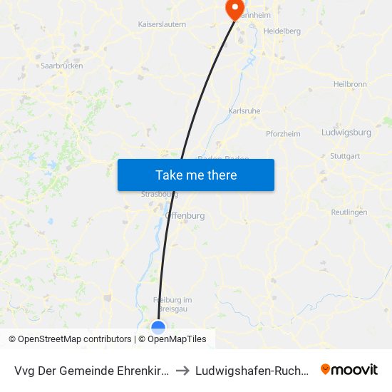 Vvg Der Gemeinde Ehrenkirchen to Ludwigshafen-Ruchheim map