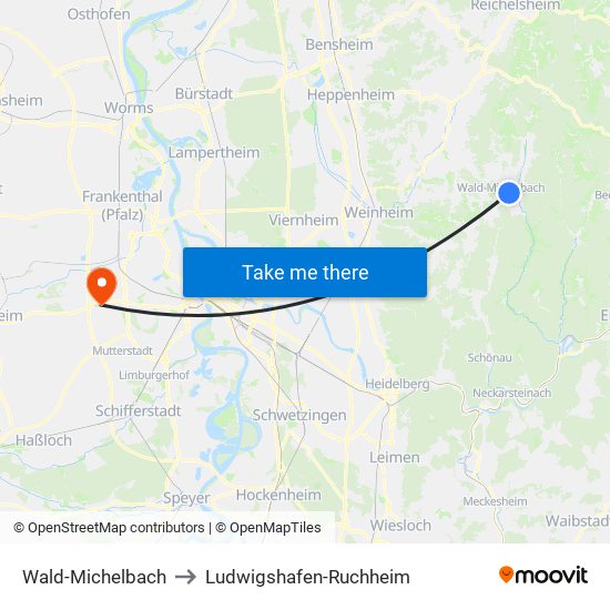 Wald-Michelbach to Ludwigshafen-Ruchheim map