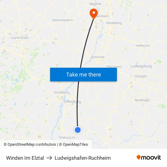 Winden Im Elztal to Ludwigshafen-Ruchheim map