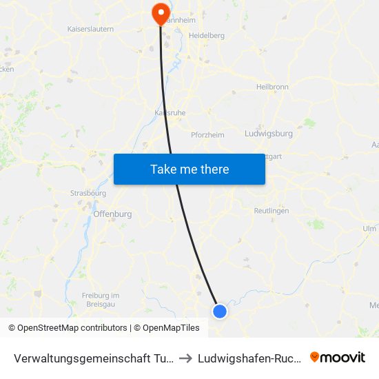 Verwaltungsgemeinschaft Tuttlingen to Ludwigshafen-Ruchheim map