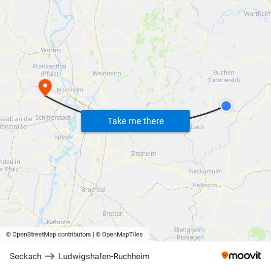 Seckach to Ludwigshafen-Ruchheim map
