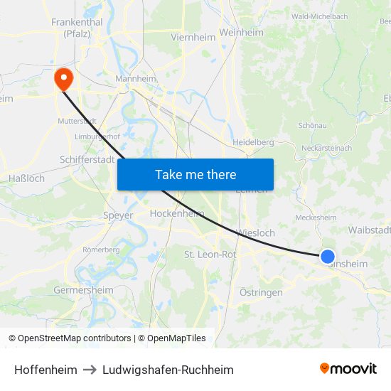 Hoffenheim to Ludwigshafen-Ruchheim map