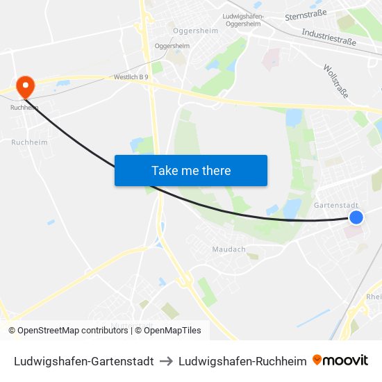 Ludwigshafen-Gartenstadt to Ludwigshafen-Ruchheim map