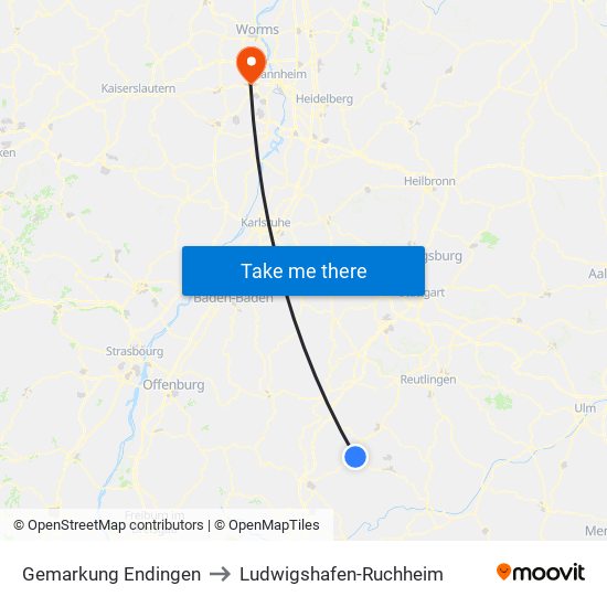 Gemarkung Endingen to Ludwigshafen-Ruchheim map