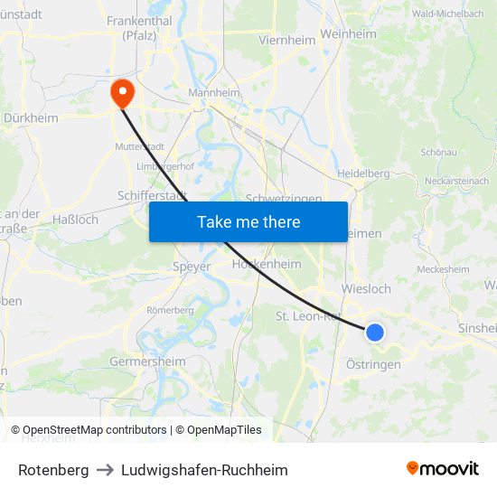 Rotenberg to Ludwigshafen-Ruchheim map