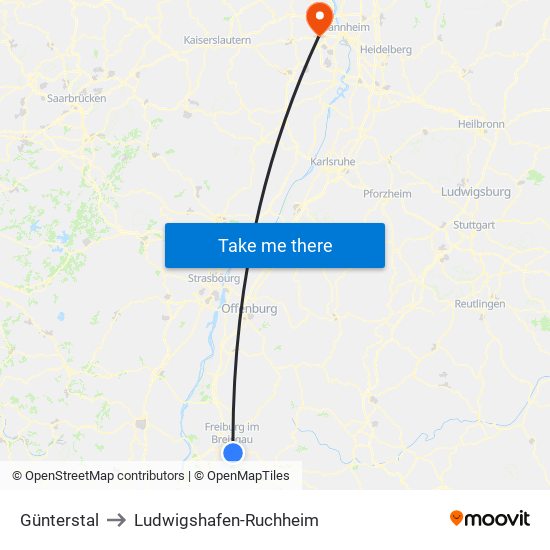 Günterstal to Ludwigshafen-Ruchheim map