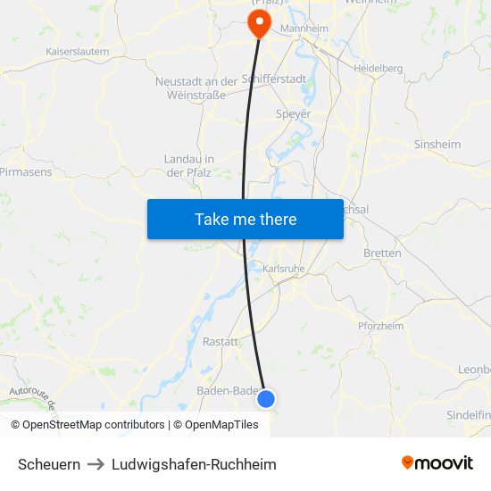 Scheuern to Ludwigshafen-Ruchheim map