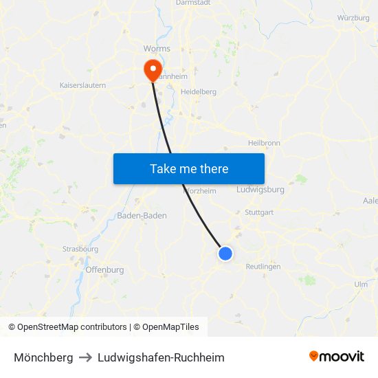 Mönchberg to Ludwigshafen-Ruchheim map