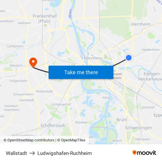 Wallstadt to Ludwigshafen-Ruchheim map