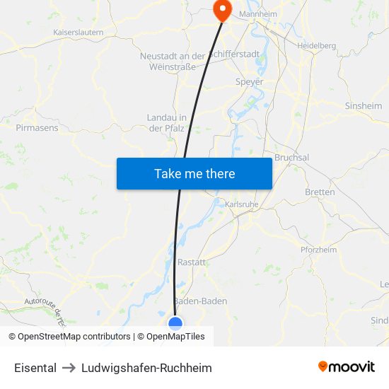 Eisental to Ludwigshafen-Ruchheim map