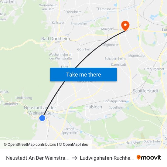 Neustadt An Der Weinstraße to Ludwigshafen-Ruchheim map