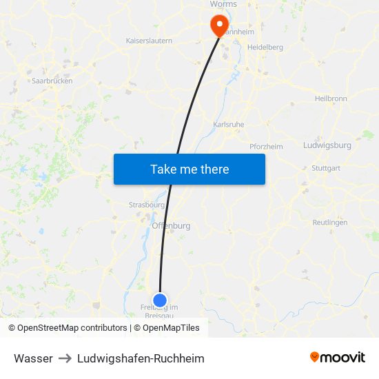 Wasser to Ludwigshafen-Ruchheim map