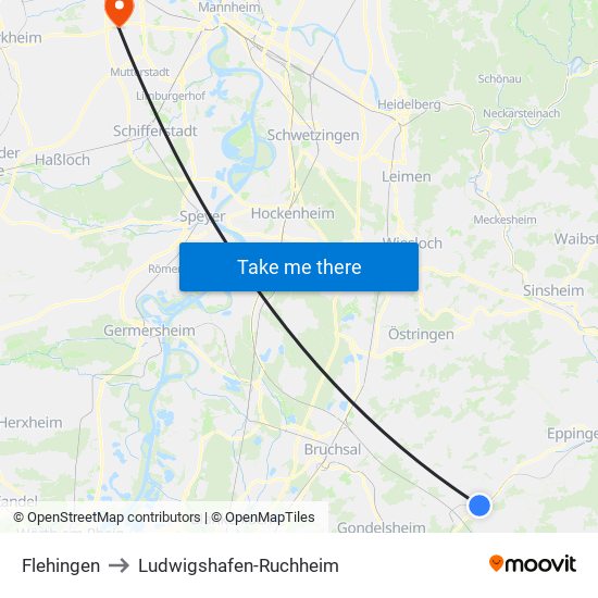 Flehingen to Ludwigshafen-Ruchheim map