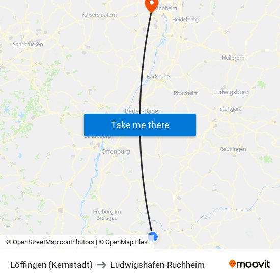Löffingen (Kernstadt) to Ludwigshafen-Ruchheim map