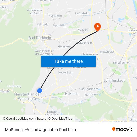 Mußbach to Ludwigshafen-Ruchheim map