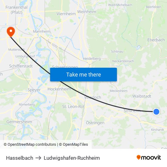 Hasselbach to Ludwigshafen-Ruchheim map