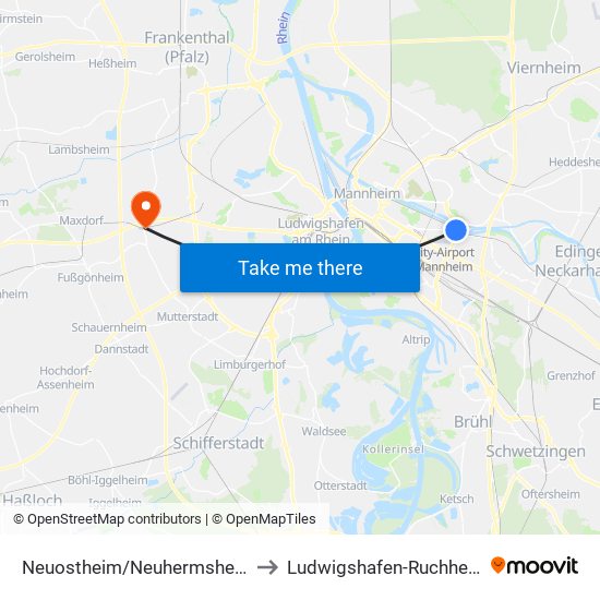 Neuostheim/Neuhermsheim to Ludwigshafen-Ruchheim map