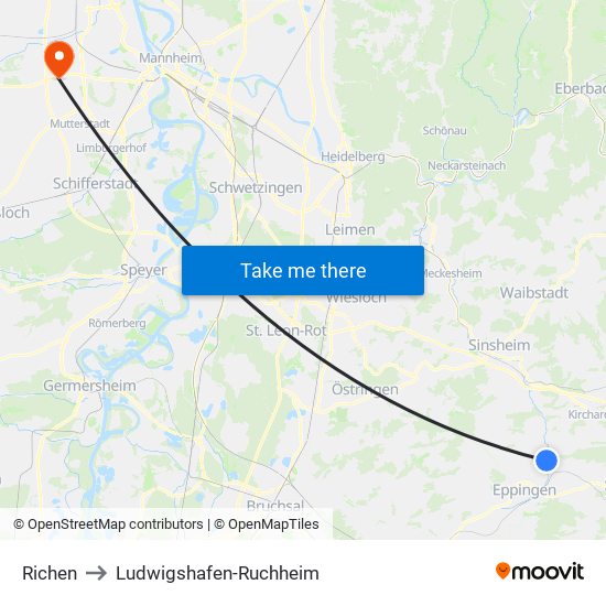 Richen to Ludwigshafen-Ruchheim map