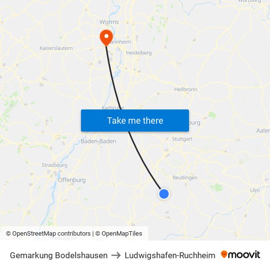 Gemarkung Bodelshausen to Ludwigshafen-Ruchheim map