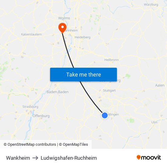 Wankheim to Ludwigshafen-Ruchheim map