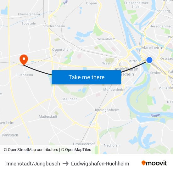 Innenstadt/Jungbusch to Ludwigshafen-Ruchheim map