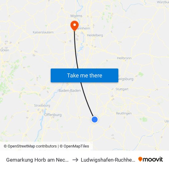 Gemarkung Horb am Neckar to Ludwigshafen-Ruchheim map