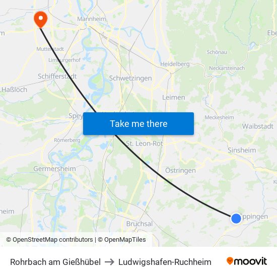Rohrbach am Gießhübel to Ludwigshafen-Ruchheim map