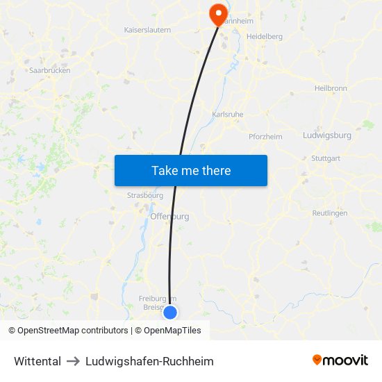 Wittental to Ludwigshafen-Ruchheim map