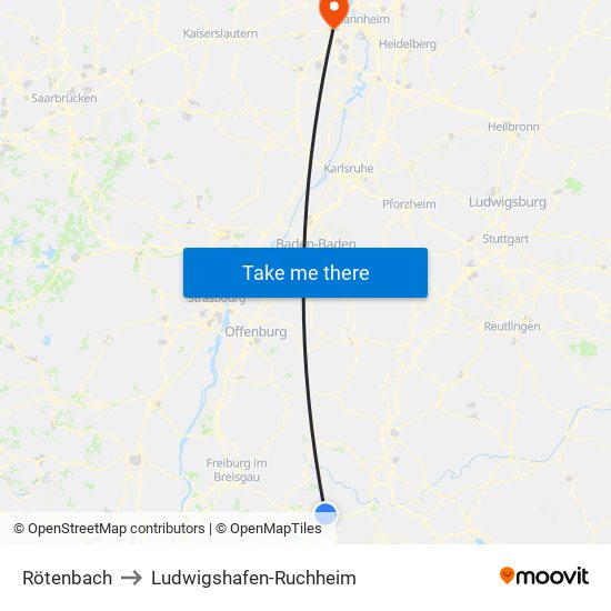 Rötenbach to Ludwigshafen-Ruchheim map
