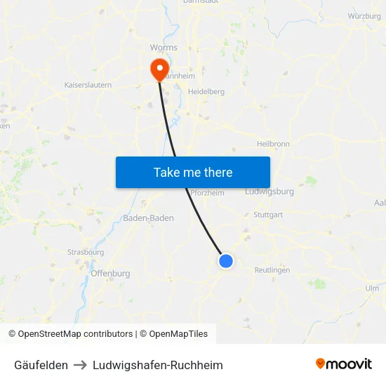 Gäufelden to Ludwigshafen-Ruchheim map