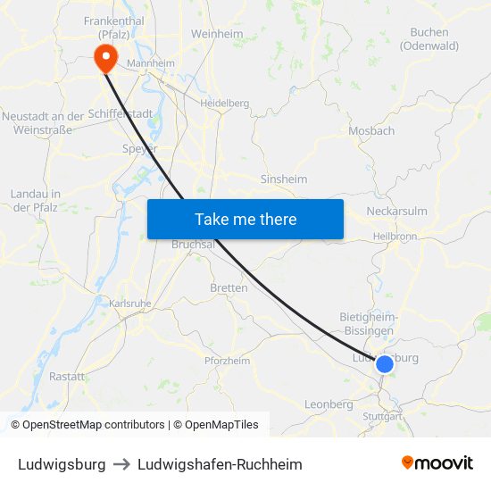Ludwigsburg to Ludwigshafen-Ruchheim map