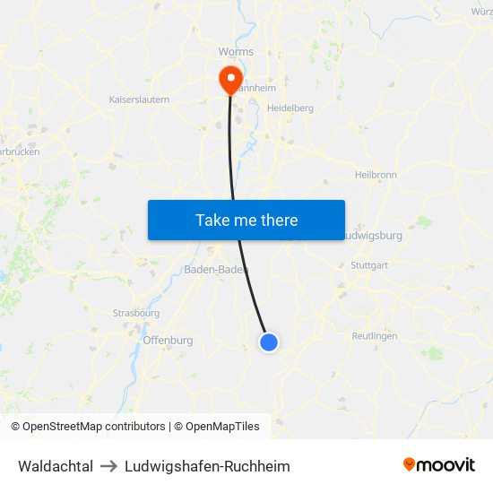 Waldachtal to Ludwigshafen-Ruchheim map