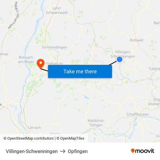 Villingen-Schwenningen to Opfingen map