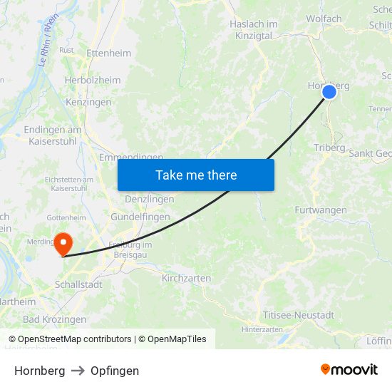 Hornberg to Opfingen map